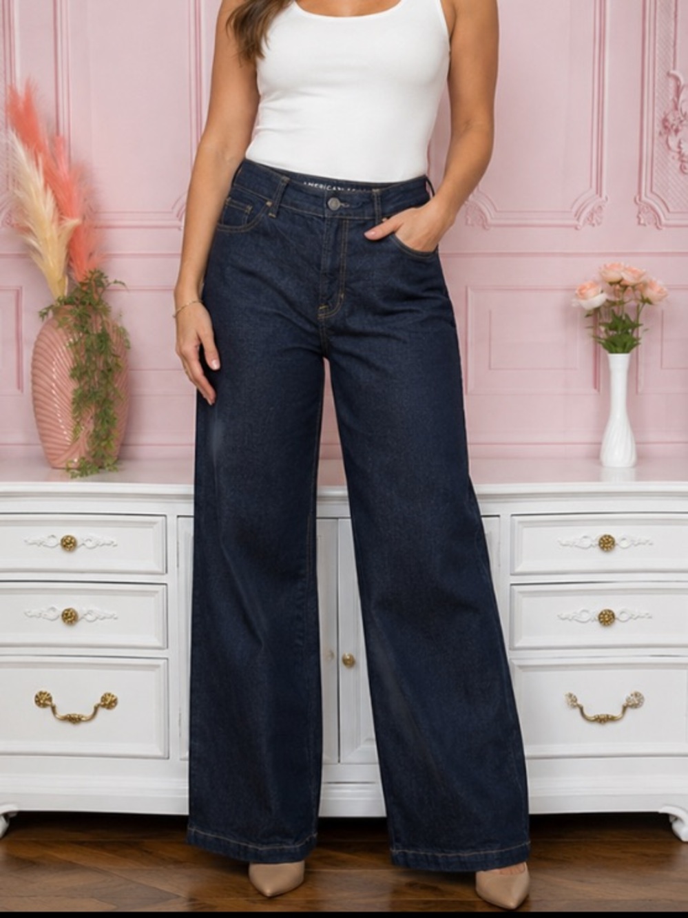 American Eagle dark wash wide-leg jeans long tall